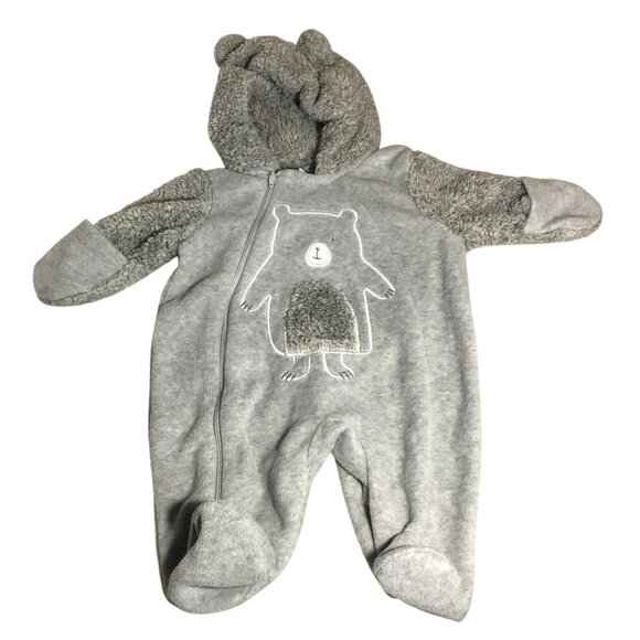 Koala Baby Baby Bear Fleece Bunting Romper Hooded & Ears 0-3M Gray Footed - Picture 1 of 8